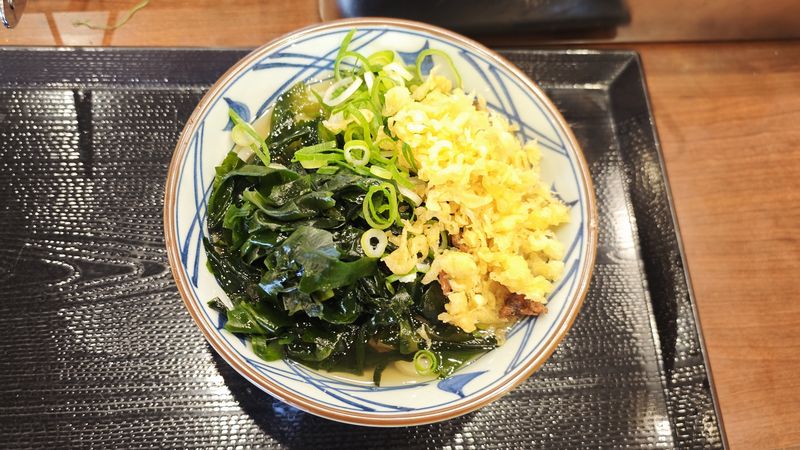 主役のわかめを中心に天かすや青ネジをトッピング